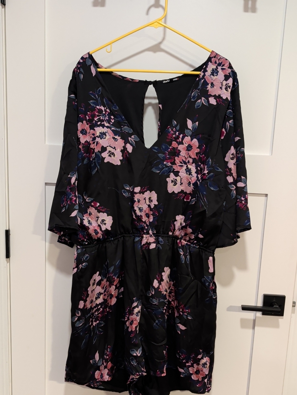Charlotte Russe Black Floral Mini Dress with Pink Blooms